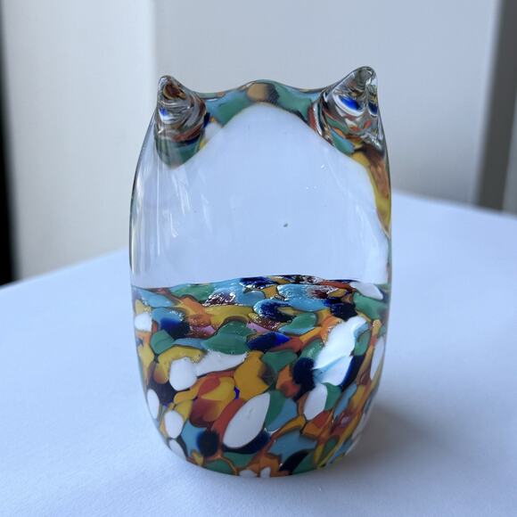 Czech Multicolor in Clear Art Glass Cat Kitten Paperweight Figurine 3" - Picture 5 of 9